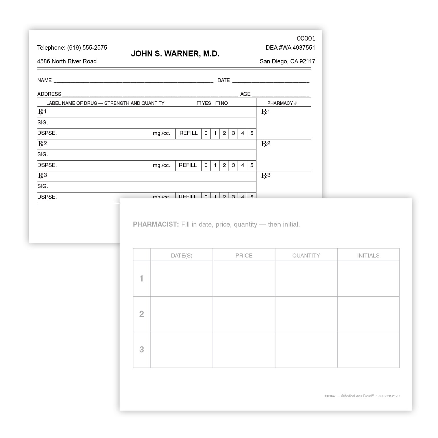 Two-sided Numbered Multiple Medication Horizontal RX Pads, Single Copy, 50 Pads per Pack