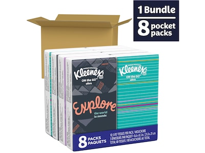 Kleenex On the Go Ultra Facial Tissue, 3-ply, 10 Tissues/Box, 8 Boxes/Pack (46551)