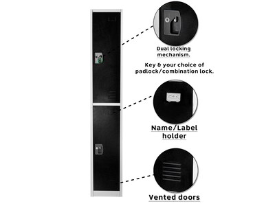 AdirOffice 72" 2-Tier Black Storage Locker, 4/Pack (629-202-BLK-4PK)