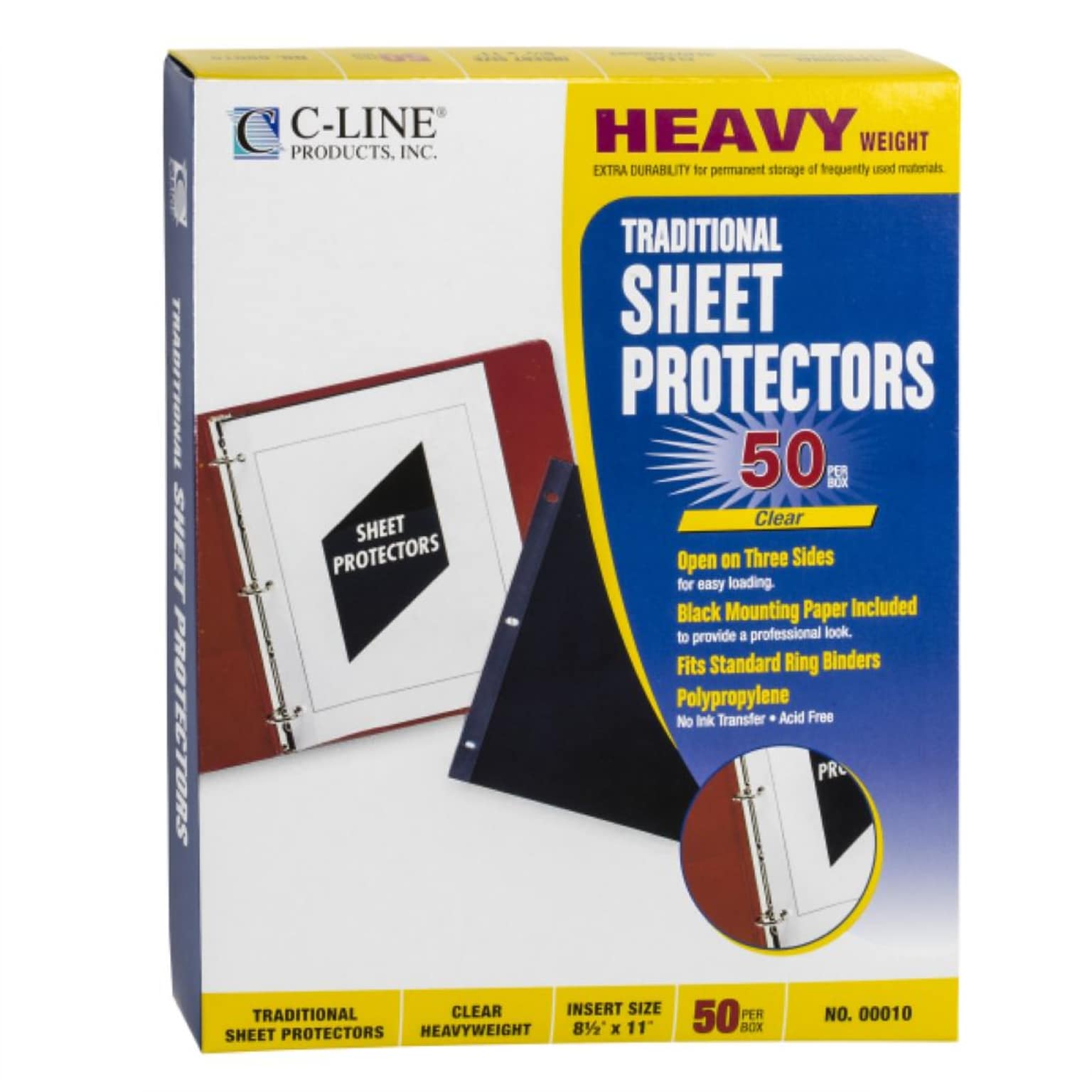 C-Line Side Loading Poly Sheet Protectors, Heavy Gauge, 11 x 8-1/2, Clear, 50/Box (CLI00010)