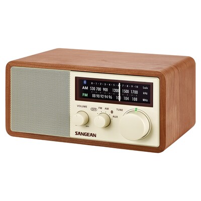 Sangean Tabletop Retro Wooden Cabinet AM/FM Radio Receiver with Bluetooth, (WR-16)
