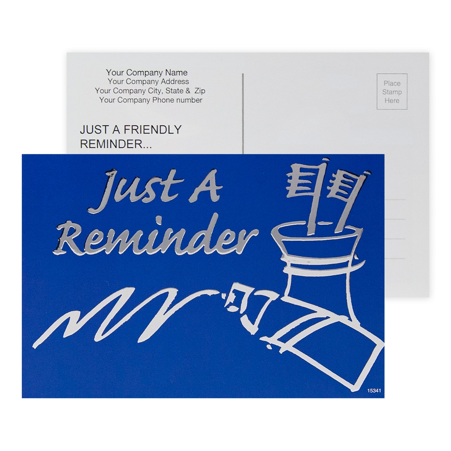 Custom Foil Postcards, Just a Reminder- Silver Foil, 4 x 6, 12 Pt. Coated Front Side Stock, 2-Sided, 100/Pk