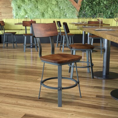 Flash Furniture Flint Series Industrial Metal/Wood Restaurant Dining Chair, Gray/Rustic Walnut (XUDG