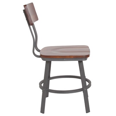 Flash Furniture Flint Series Industrial Metal/Wood Restaurant Dining Chair, Gray/Rustic Walnut (XUDG60582)