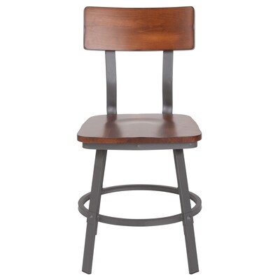 Flash Furniture Flint Series Industrial Metal/Wood Restaurant Dining Chair, Gray/Rustic Walnut (XUDG60582)
