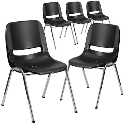 Flash Furniture HERCULES Series Plastic Kids Shell Stack Chair, Black/Chrome, 5 Pack (5RUT16BKCHR)