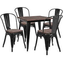 Flash Furniture Metal/Wood Restaurant Dining Table Set, 30.5H, Black (CHWDTBCH18)