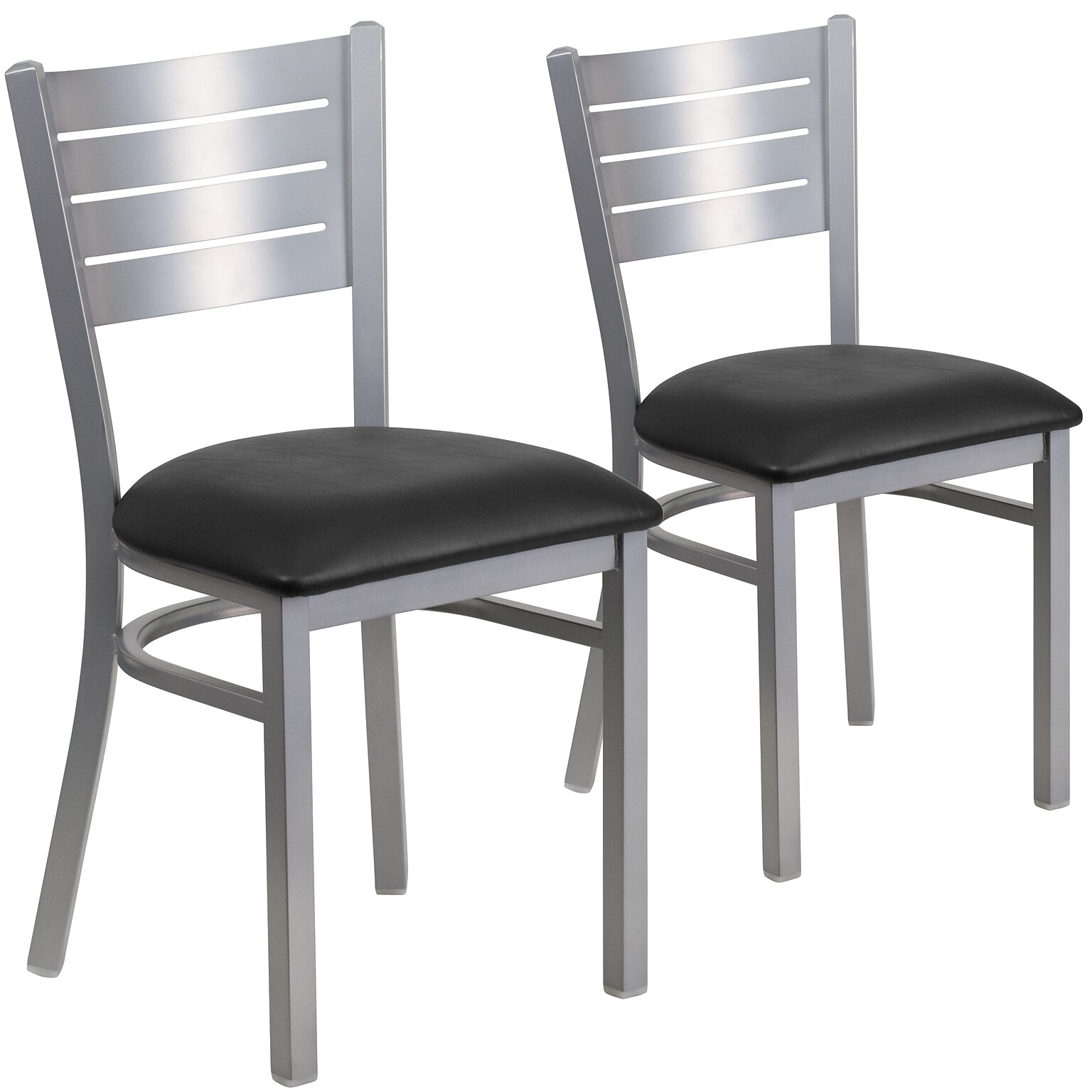 Flash Furniture Hercules Traditional Vinyl & Metal Slat Back Restaurant Dining Chair, Silver/Black, 2/Pack (2XUDG60401BKV)