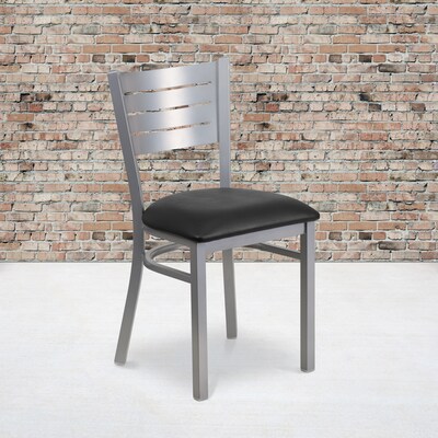 Flash Furniture Hercules Traditional Vinyl & Metal Slat Back Restaurant Dining Chair, Silver/Black,