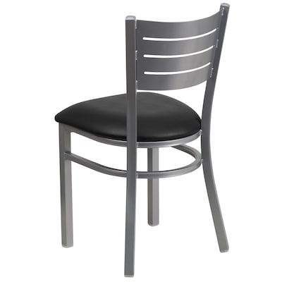 Flash Furniture Hercules Traditional Vinyl & Metal Slat Back Restaurant Dining Chair, Silver/Black, 2/Pack (2XUDG60401BKV)