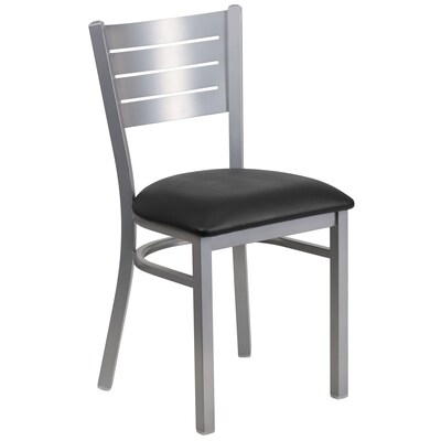 Flash Furniture Hercules Traditional Vinyl & Metal Slat Back Restaurant Dining Chair, Silver/Black, 2/Pack (2XUDG60401BKV)