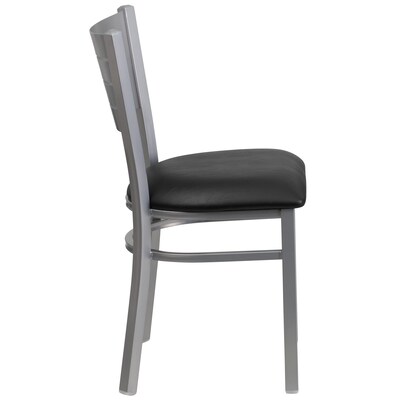 Flash Furniture Hercules Traditional Vinyl & Metal Slat Back Restaurant Dining Chair, Silver/Black, 2/Pack (2XUDG60401BKV)