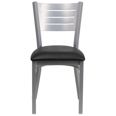 Flash Furniture Hercules Traditional Vinyl & Metal Slat Back Restaurant Dining Chair, Silver/Black, 2/Pack (2XUDG60401BKV)