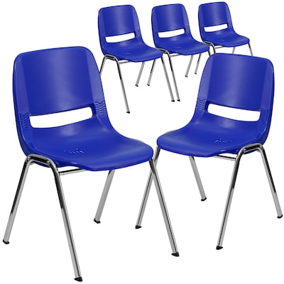 Flash Furniture HERCULES Series Plastic Kids Shell Stack Chair, Navy/Chrome, 5 Pack (5RUT16NVYCHR)