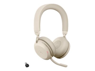 Jabra Evolve2 75 Active Noise Canceling Bluetooth Stereo Mobile On Ear Headset, USB-C, MT Certified, Beige (27599-999-898)