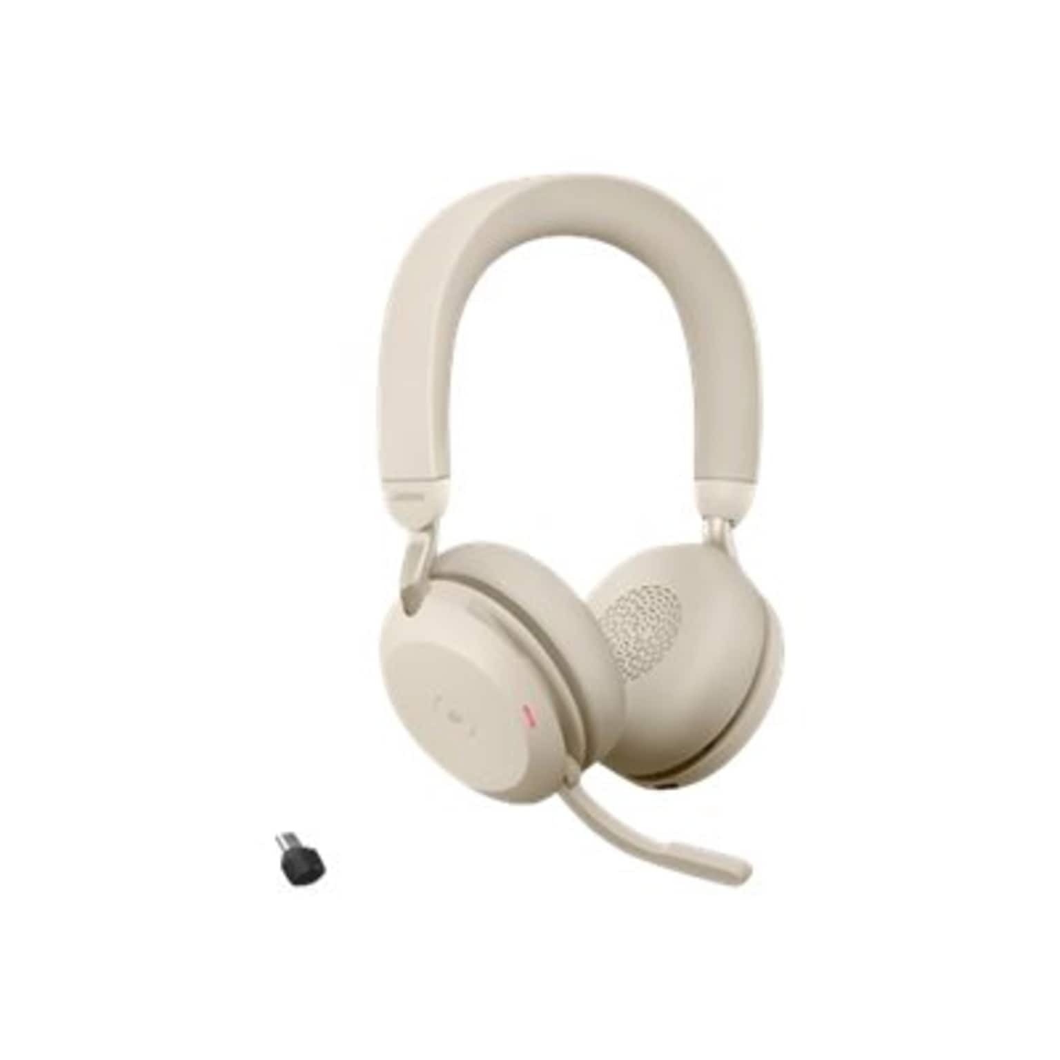 Jabra Evolve2 75 Active Noise Canceling Bluetooth Stereo Mobile On Ear Headset, USB-C, MT Certified, Beige (27599-999-898)