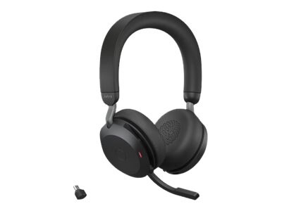 Jabra Evolve2 75 Active Noise Canceling Bluetooth Stereo On Ear Mobile Headset, USB-C, Black (27599-