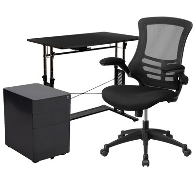 Flash Furniture 39 Desk Office Bundle Set, Black (BLNNAN21CPX5LBK)