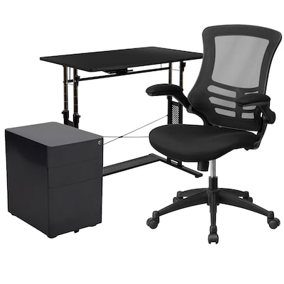 Flash Furniture 39" Desk Office Bundle Set, Black (BLNNAN21CPX5LBK)