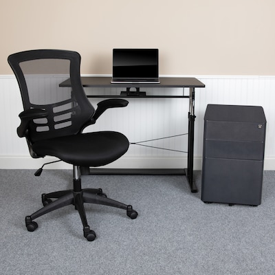 Flash Furniture 39 Desk Office Bundle Set, Black (BLNNAN21CPX5LBK)
