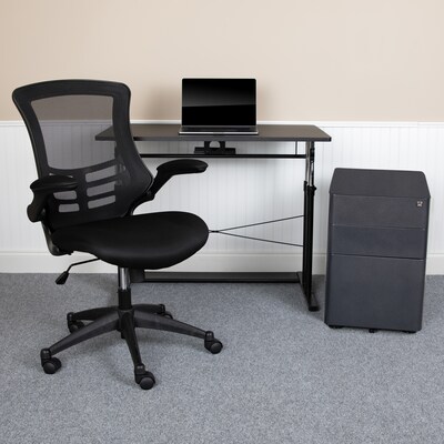 Flash Furniture 39" Desk Office Bundle Set, Black (BLNNAN21CPX5LBK)