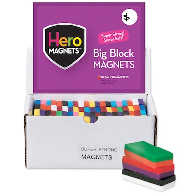 Dowling Magnets 2(H) x 1(W) x 1/2(D) Big Block Magnets, Assorted Colors, 40/Pack (DO-710D)