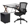 Flash Furniture 36 Glass Desk Office Bundle Set, Black (BLNNAN28CHPX5BK)