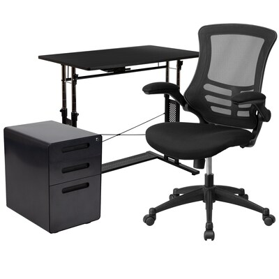 Flash Furniture 39 Desk Office Bundle Set, Black (BLNNAN21APX5LBK)