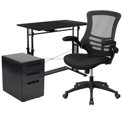 Flash Furniture 39 Desk Office Bundle Set, Black (BLNNAN21APX5LBK)