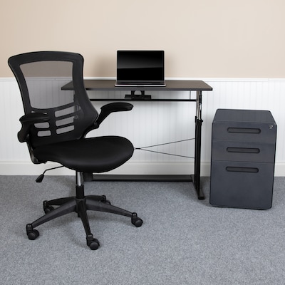 Flash Furniture 39 Desk Office Bundle Set, Black (BLNNAN21APX5LBK)