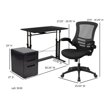 Flash Furniture 39" Desk Office Bundle Set, Black (BLNNAN21APX5LBK)