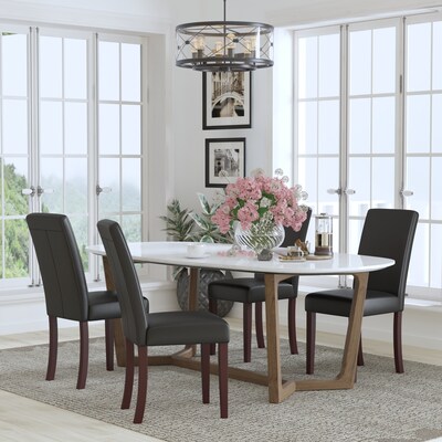 Flash Furniture Contemporary LeatherSoft Parsons Dining Chair, Black, 4/Pack (4BT350BKLEA023)