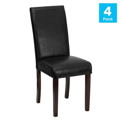 Flash Furniture Contemporary LeatherSoft Parsons Dining Chair, Black, 4/Pack (4BT350BKLEA023)