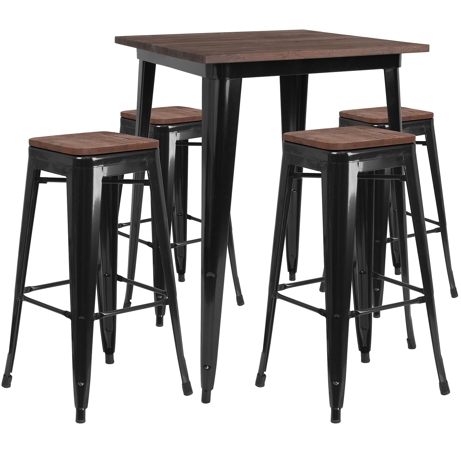 Flash Furniture Metal/Wood Restaurant Bar Table Set, 42H, Black (CHWDTBCH20)