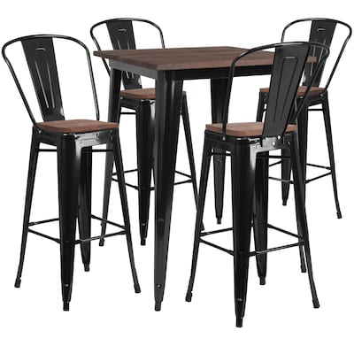 Flash Furniture Metal/Wood Restaurant Bar Table Set, 42H, Black (CHWDTBCH19)