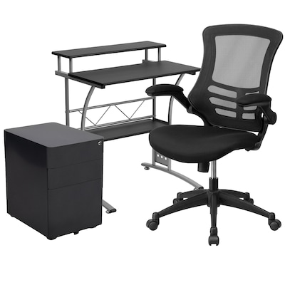 Flash Furniture 28 Desk Office Bundle Set, Black (BLNCLIFCHPX5BK)