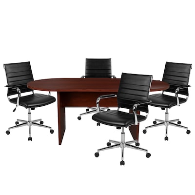 Flash Furniture 72 Oval 5-Piece Conference Table Set, Mahogany (BLN6GCMHG595MBK)