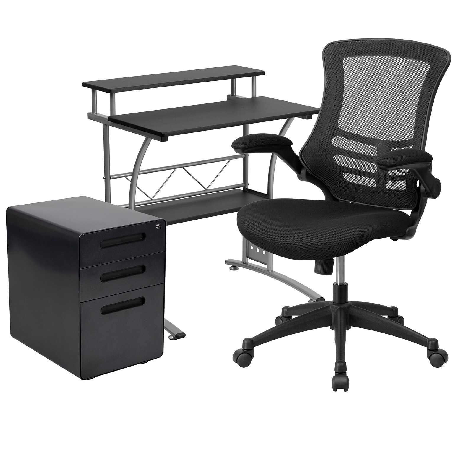 Flash Furniture 28 Desk Office Bundle Set, Black (BLNCLIFAPPX5BK)