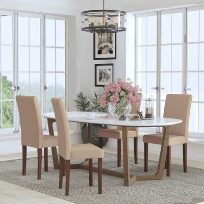 Flash Furniture Greenwich Series Midcentury Fabric Parsons Dining Chair, Beige, 4 Pack (4QYA379061BGE)