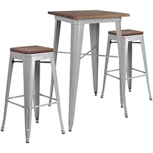 Flash Furniture Metal/Wood Restaurant Bar Table Set, 42H, Silver (CHWDTBCH3)