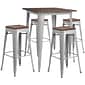 Flash Furniture Metal/Wood Restaurant Bar Table Set, 42"H, Silver (CHWDTBCH6)