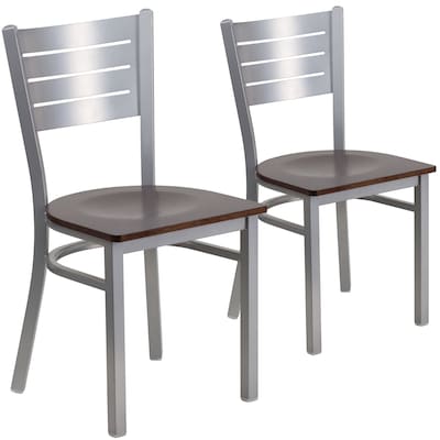 Flash Furniture HERCULES Series Traditional Metal/Wood Restaurant Dining Chair, Silver/Walnut Wood,