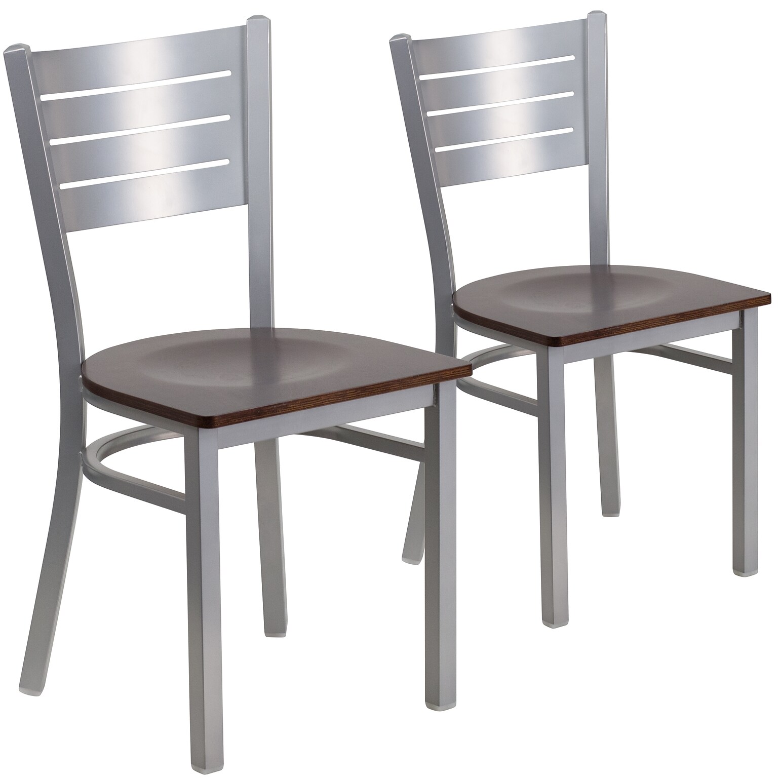 Flash Furniture HERCULES Series Traditional Metal/Wood Restaurant Dining Chair, Silver/Walnut Wood, 2/Pack (2XUDG60401WALW)