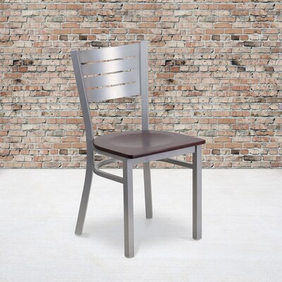 Flash Furniture HERCULES Series Traditional Metal/Wood Restaurant Dining Chair, Silver/Walnut Wood,