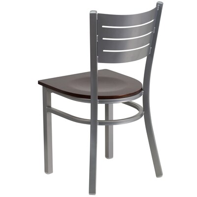 Flash Furniture HERCULES Series Traditional Metal/Wood Restaurant Dining Chair, Silver/Walnut Wood, 2/Pack (2XUDG60401WALW)