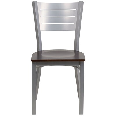 Flash Furniture HERCULES Series Traditional Metal/Wood Restaurant Dining Chair, Silver/Walnut Wood, 2/Pack (2XUDG60401WALW)