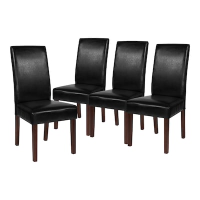 Flash Furniture Greenwich Series Midcentury LeatherSoft Parsons Dining Chair, Black, 4/Pack (4QYA379