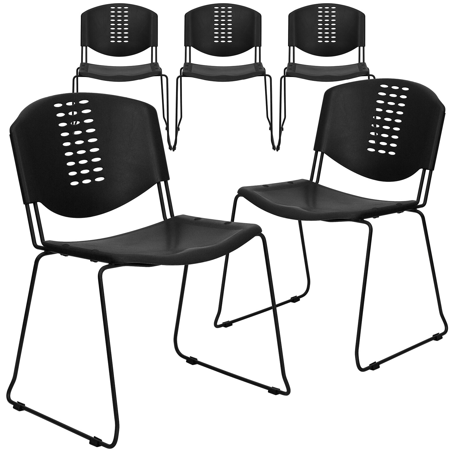 Flash Furniture HERCULES Series Plastic Stack Chair, Black, 5 Pack (5RUTNF02BK)