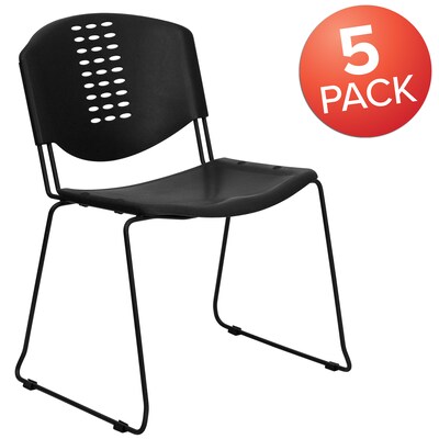 Flash Furniture HERCULES Series Plastic Stack Chair, Black, 5 Pack (5RUTNF02BK)