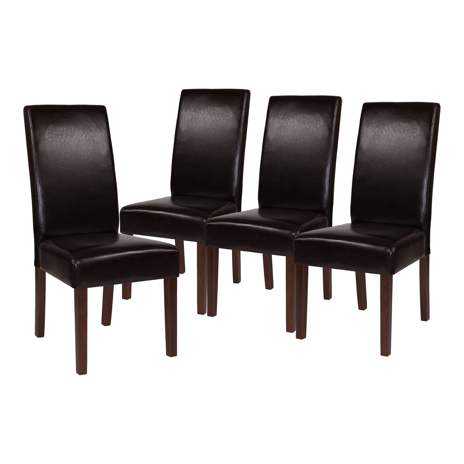 Flash Furniture Greenwich Series Midcentury LeatherSoft Parsons Dining Chair, Brown, 4/Pack (4QYA379061BRNL)